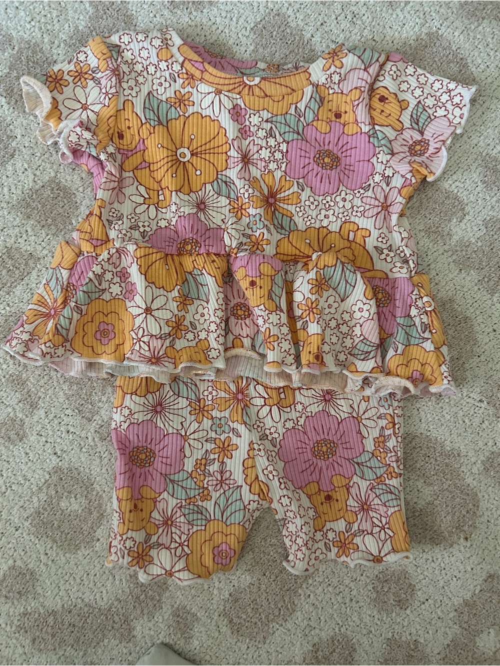 Disney Floral Two-Piece Set in Yellow, Pink, Cream